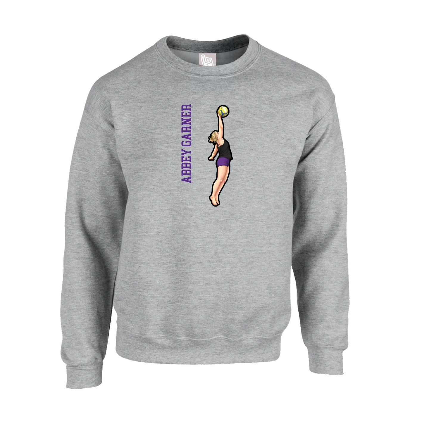 Fleece Crew — Name Vertical in Grey