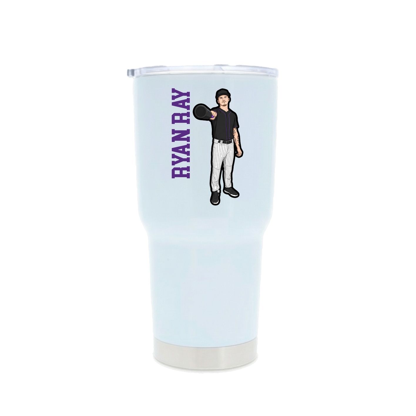 30oz Stainless Steel Tumbler — Name Vertical in White