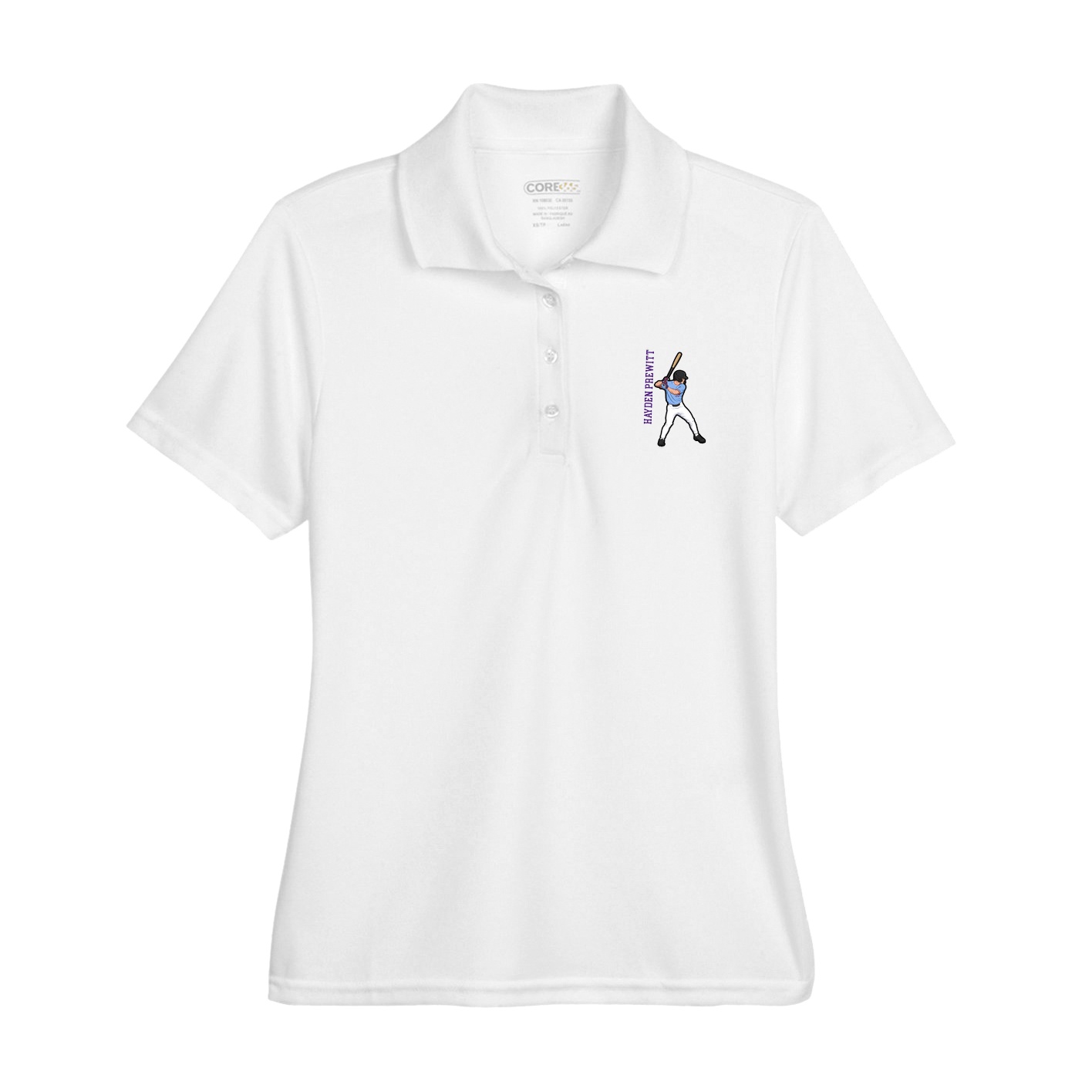 Womens Performance Polo — Name Vertical in White