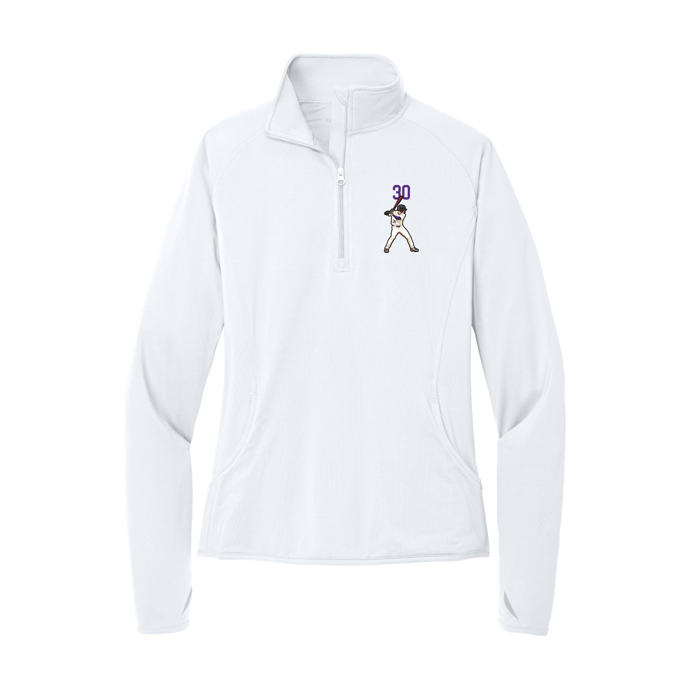 Women's Q-Zip Pullover — Number Top in White
