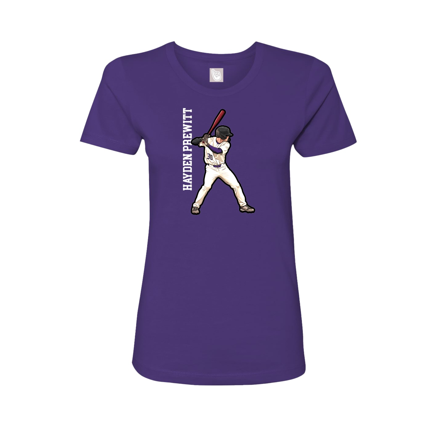 Fitted Women's Tee — Name Vertical in Purple