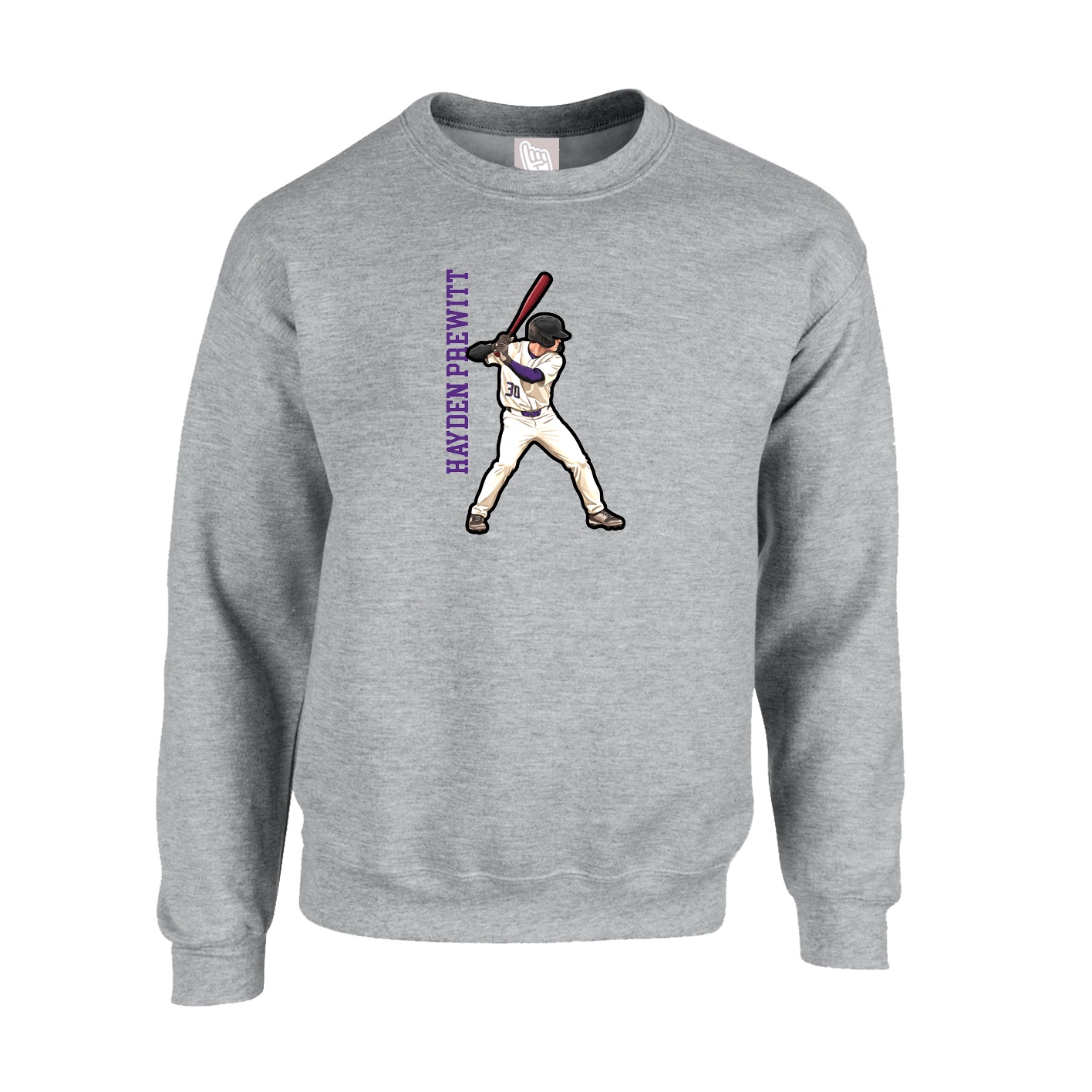 Fleece Crew — Name Vertical in Grey