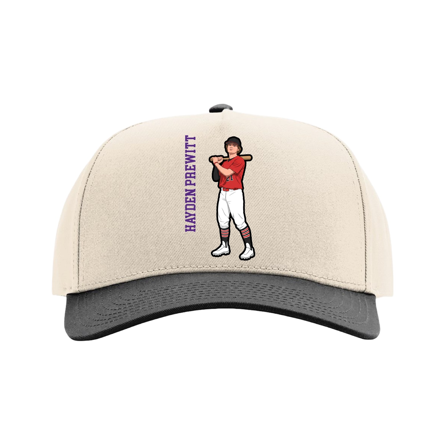 Full Fabric Five-Panel Champ Cap — Name Vertical in Cream/Black