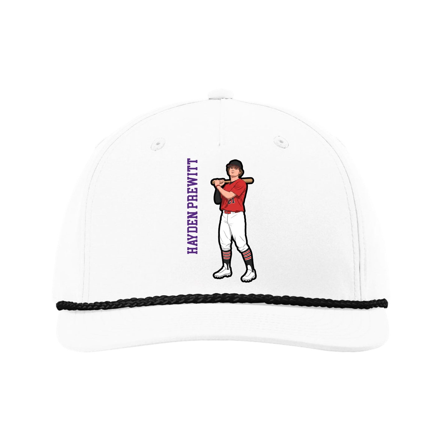 Five-Panel Classic Rope Cap — Name Vertical in White