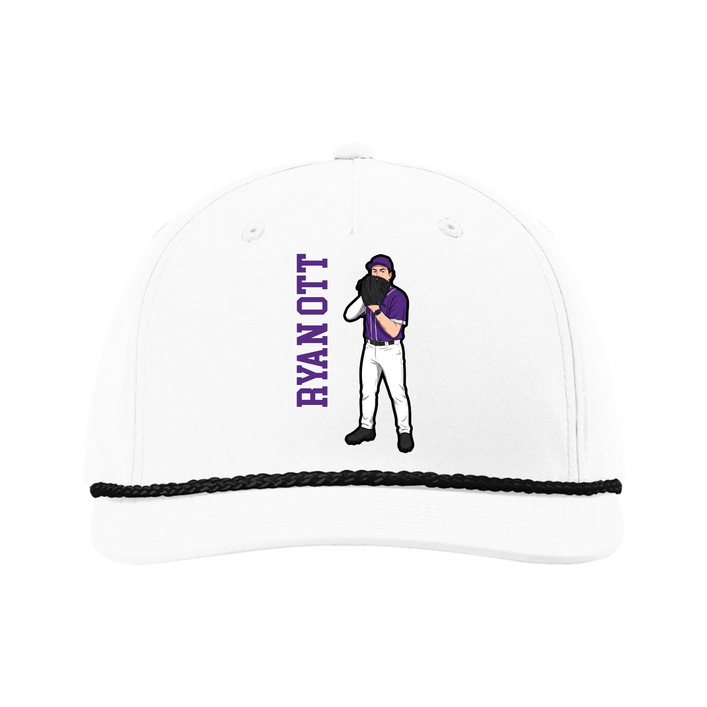 Five-Panel Classic Rope Cap — Name Vertical in White