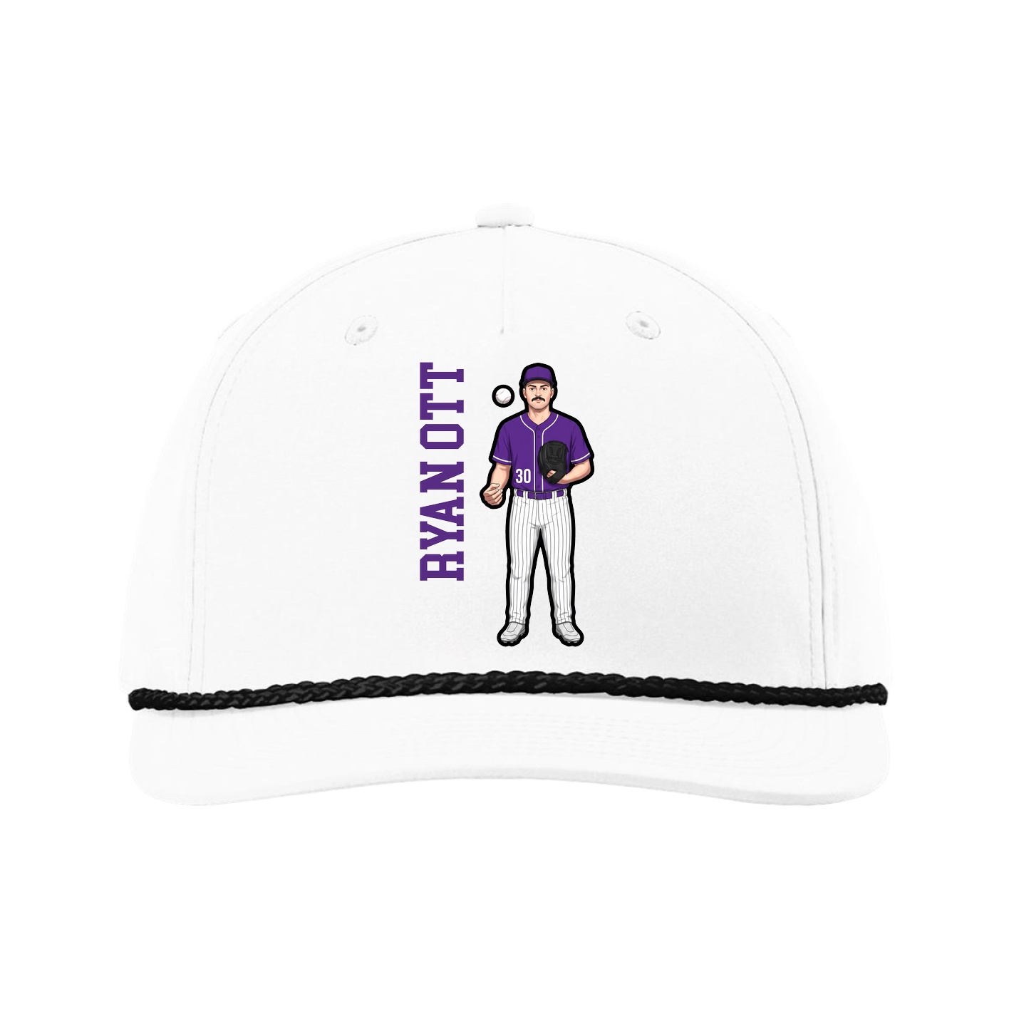 Five-Panel Classic Rope Cap — Name Vertical in White