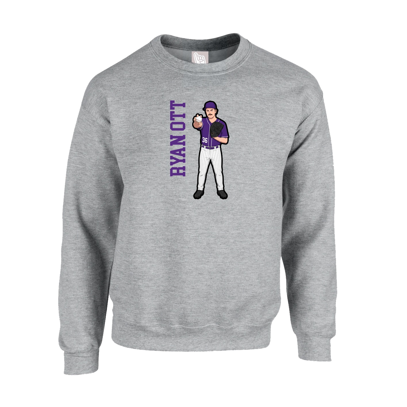 Fleece Crew — Name Vertical in Grey