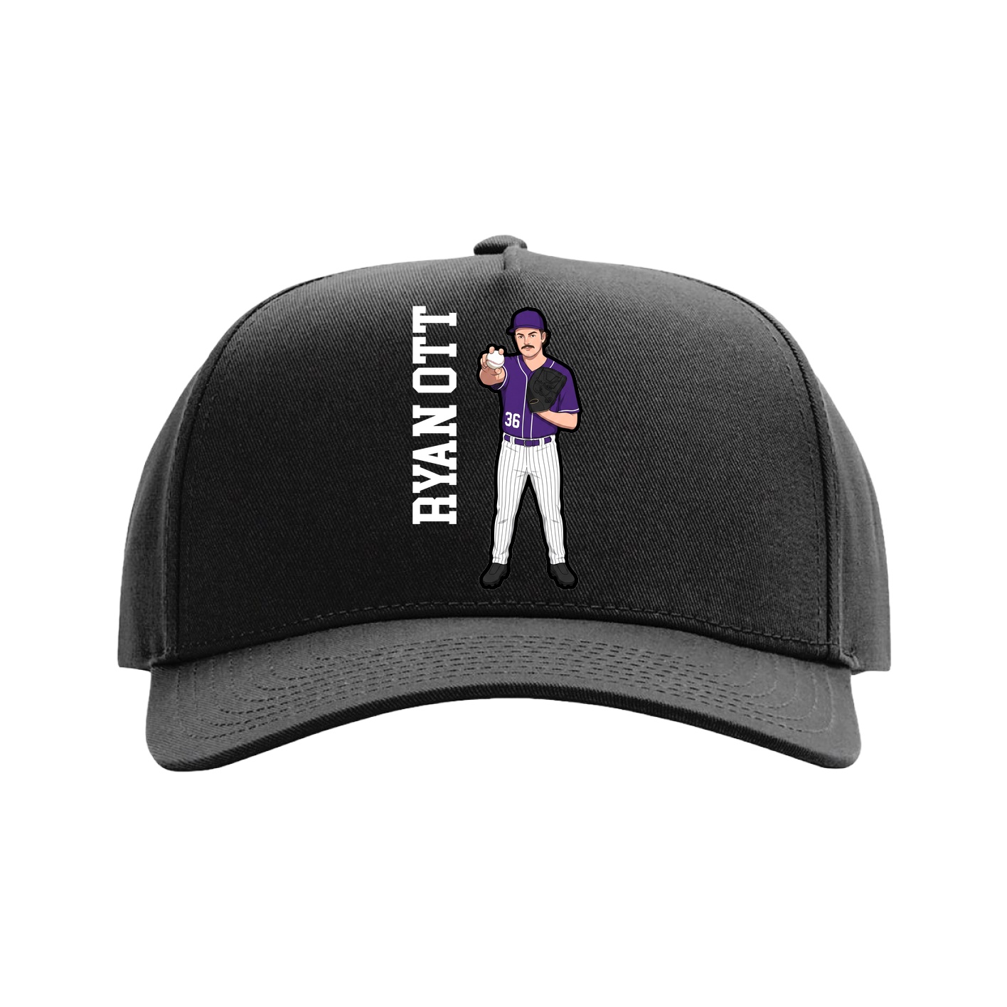 Full Fabric Five-Panel Champ Cap — Name Vertical in Black