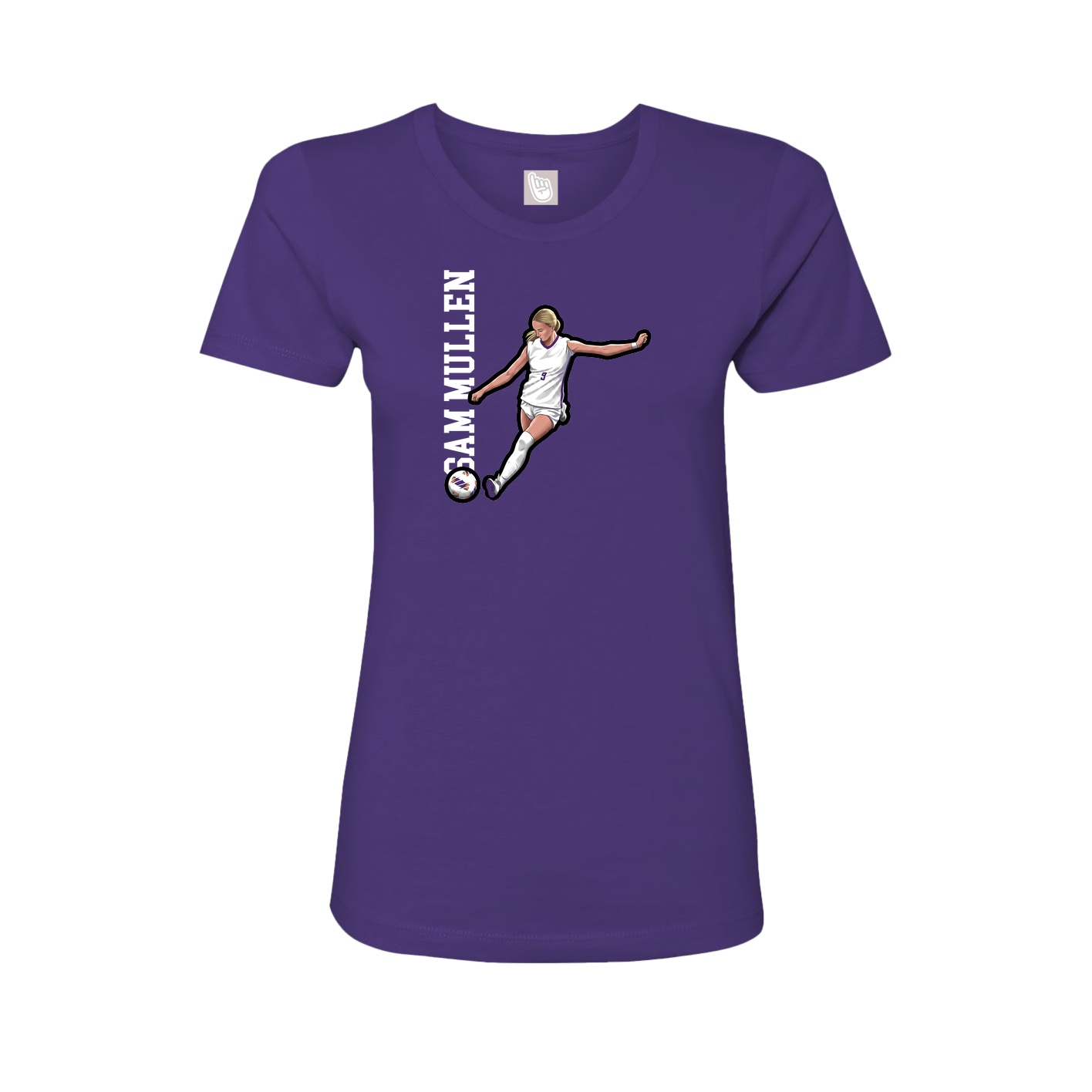Fitted Women's Tee — Name Vertical in Purple