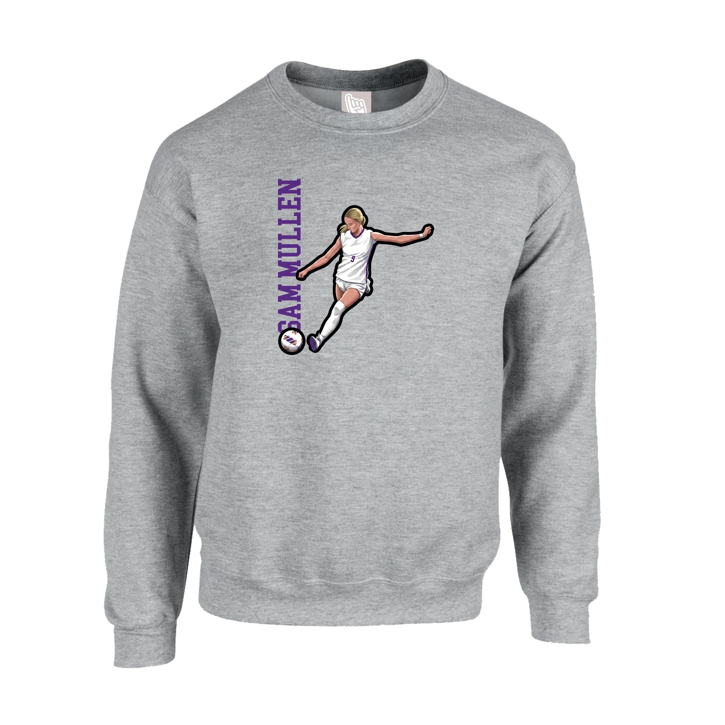 Fleece Crew — Name Vertical in Grey