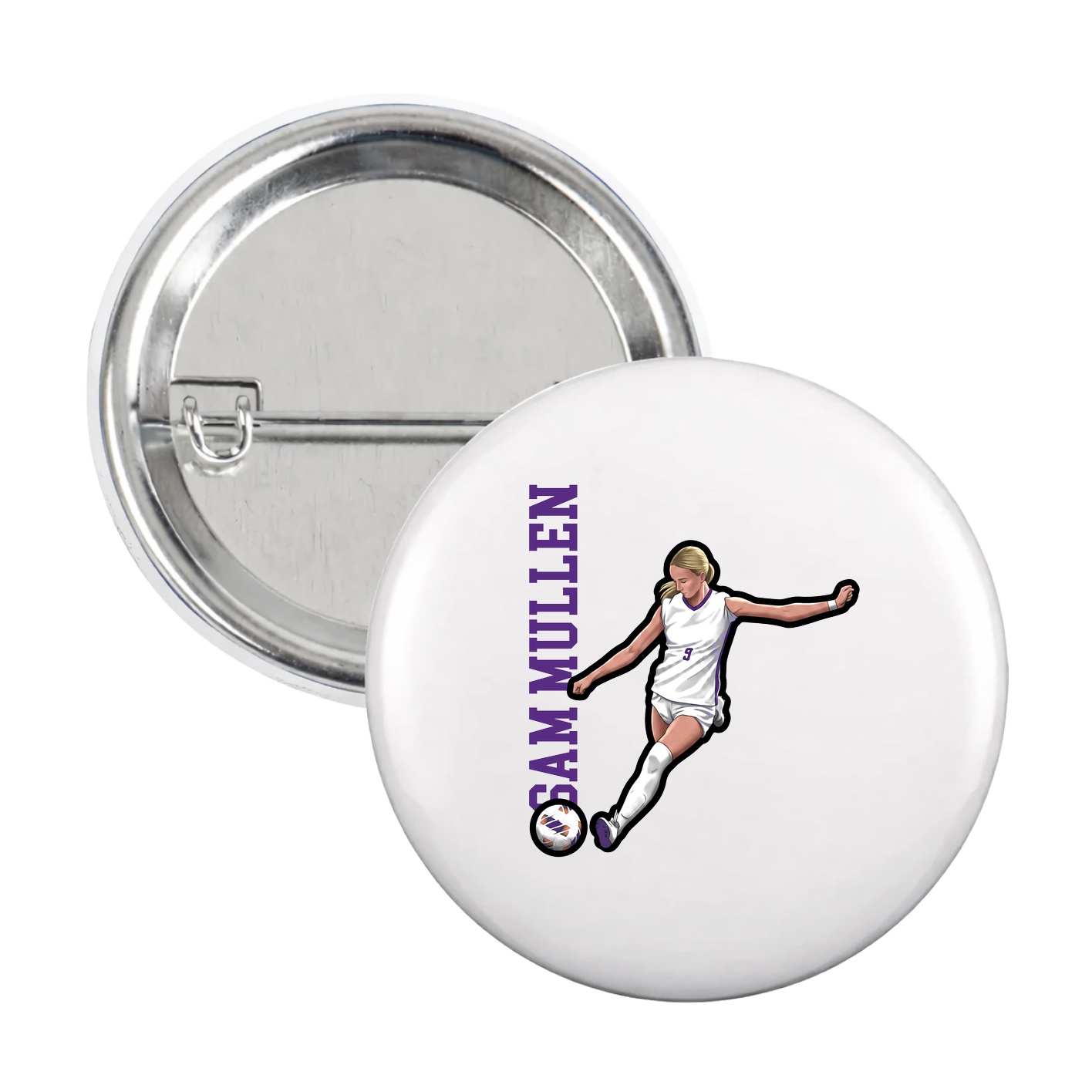 Game Day Button — Name Vertical in White