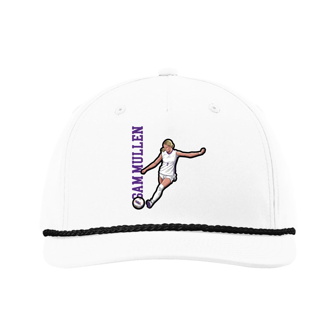 Five-Panel Classic Rope Cap — Name Vertical in White