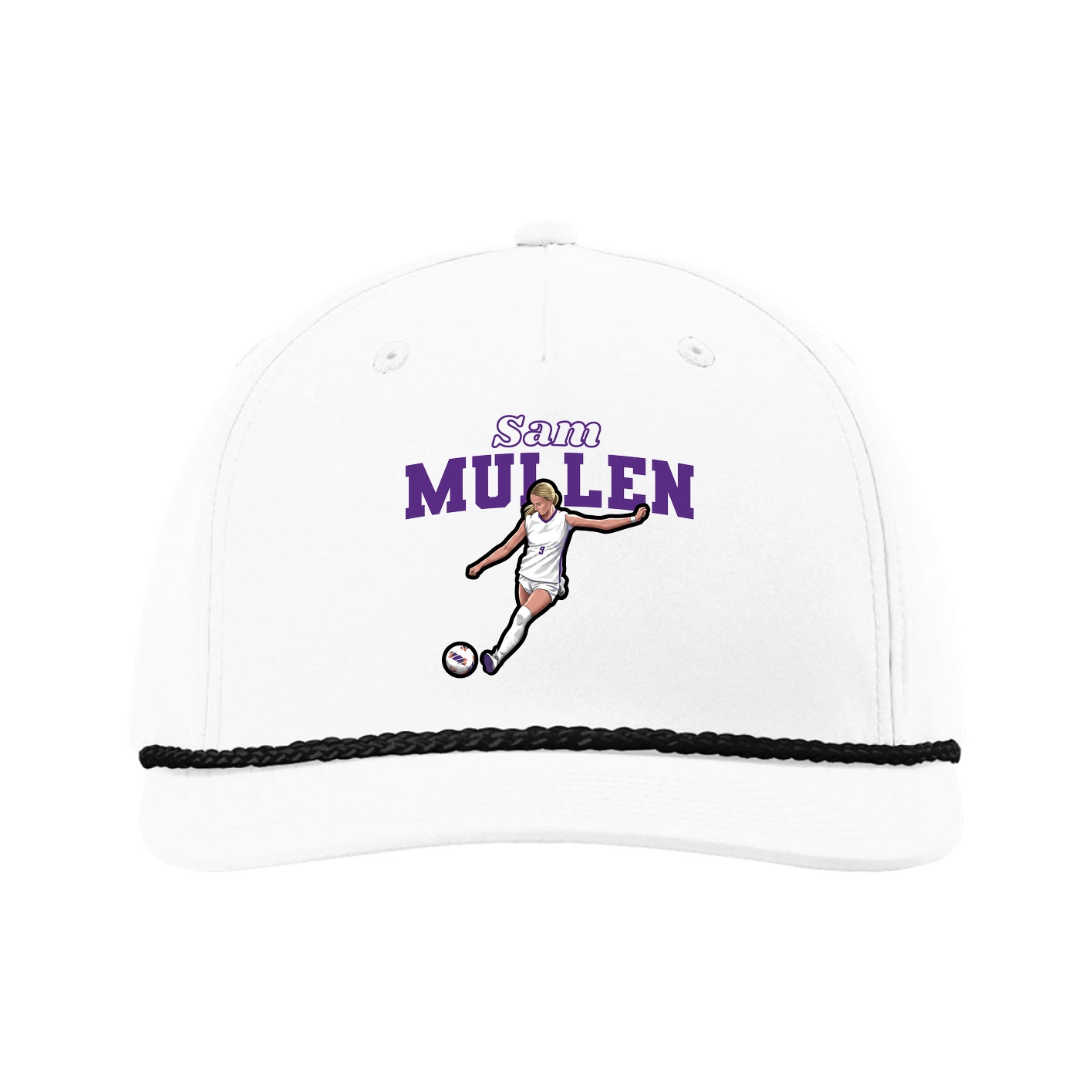 Five-Panel Classic Rope Cap — Name Arch in White