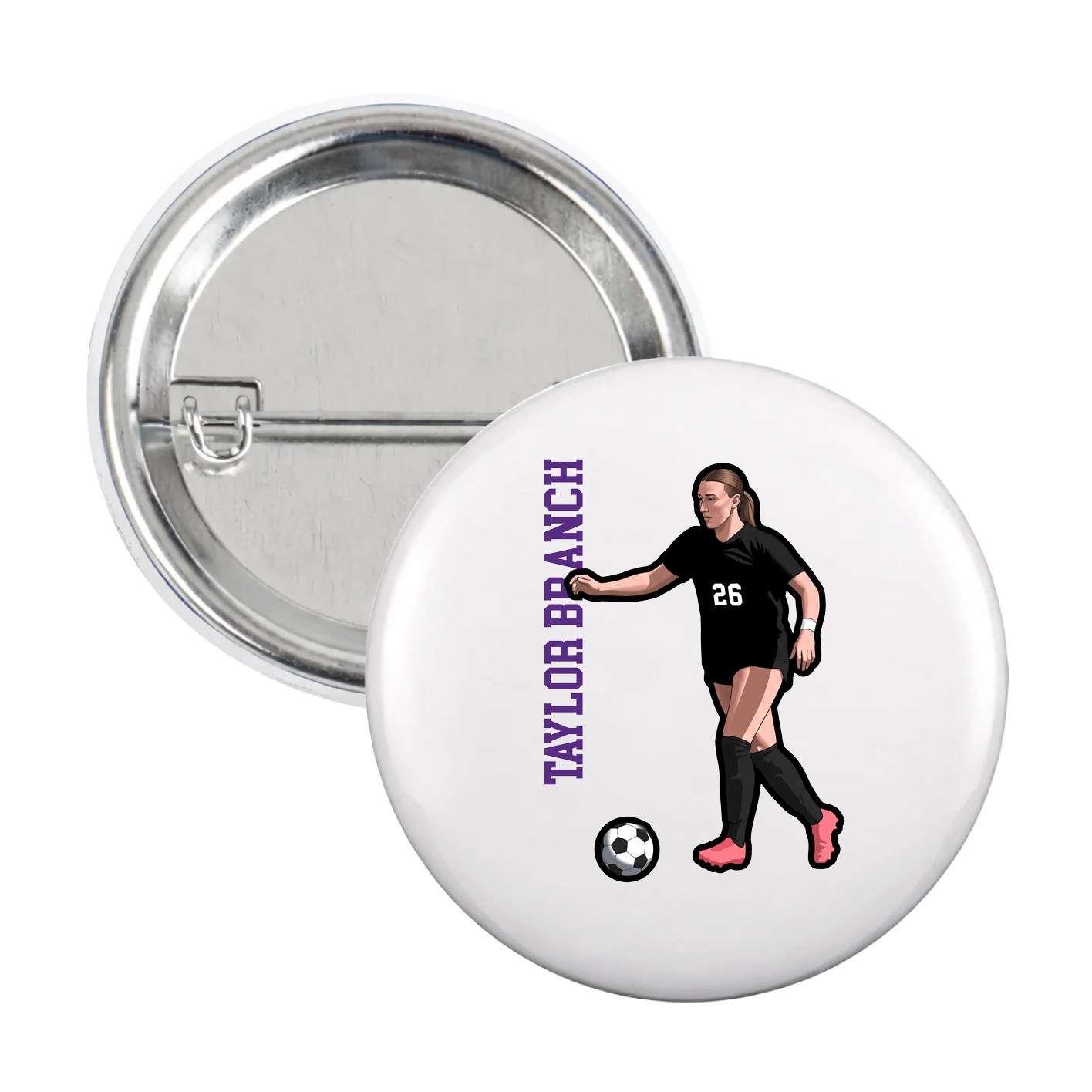 Game Day Button — Name Vertical in White