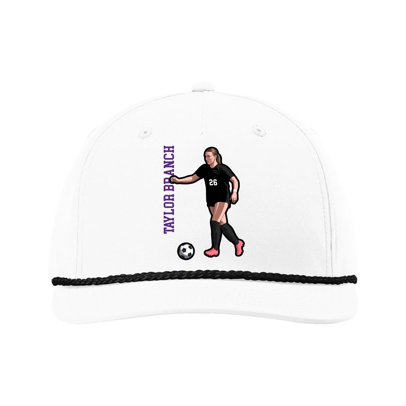 Five-Panel Classic Rope Cap — Name Vertical in White