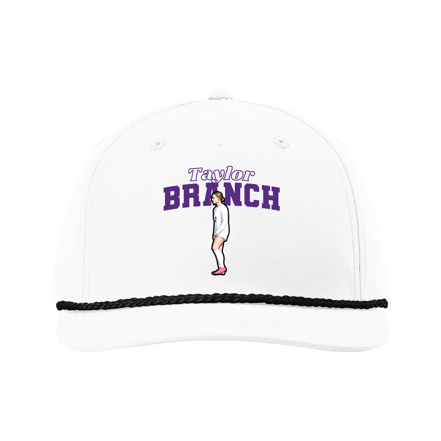 Five-Panel Classic Rope Cap — Name Arch in White