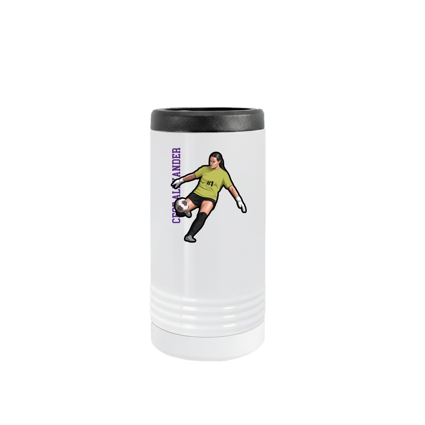 Slim Beverage Holder — Name Vertical in White