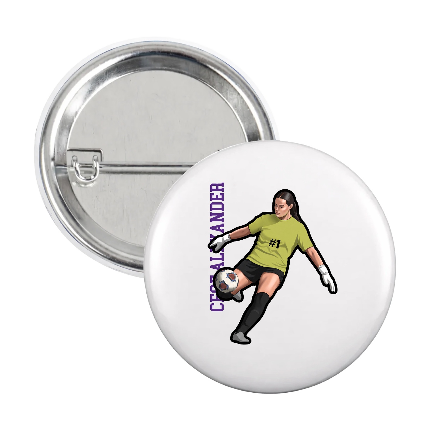 Game Day Button — Name Vertical in White