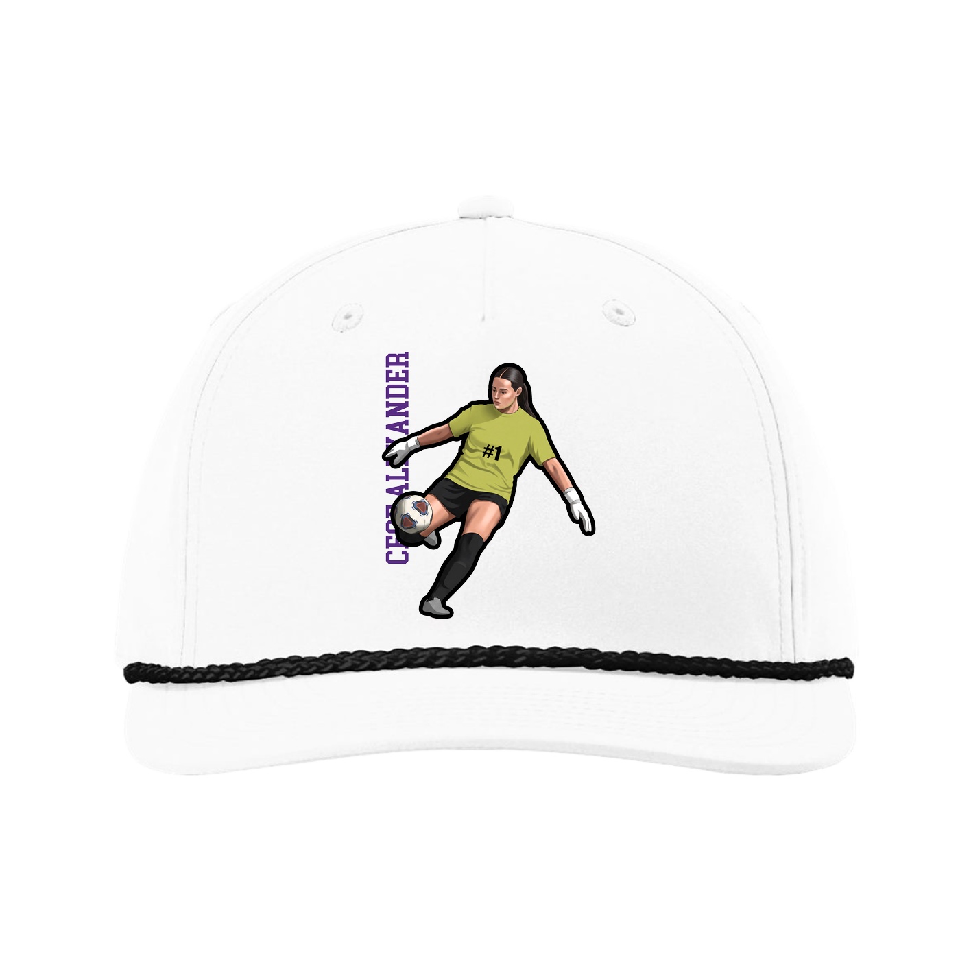 Five-Panel Classic Rope Cap — Name Vertical in White