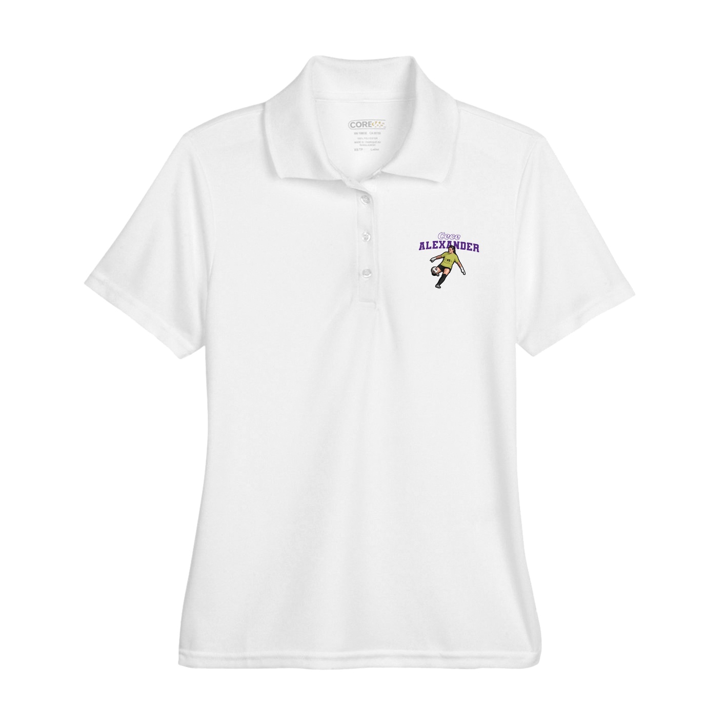 Womens Performance Polo — Name Arch in White