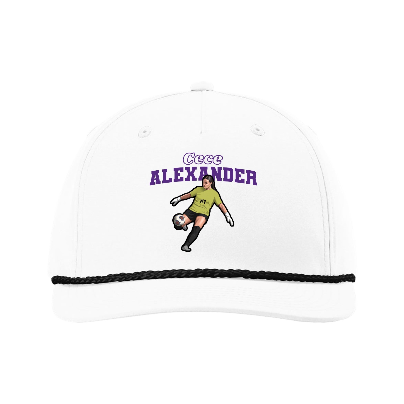 Five-Panel Classic Rope Cap — Name Arch in White