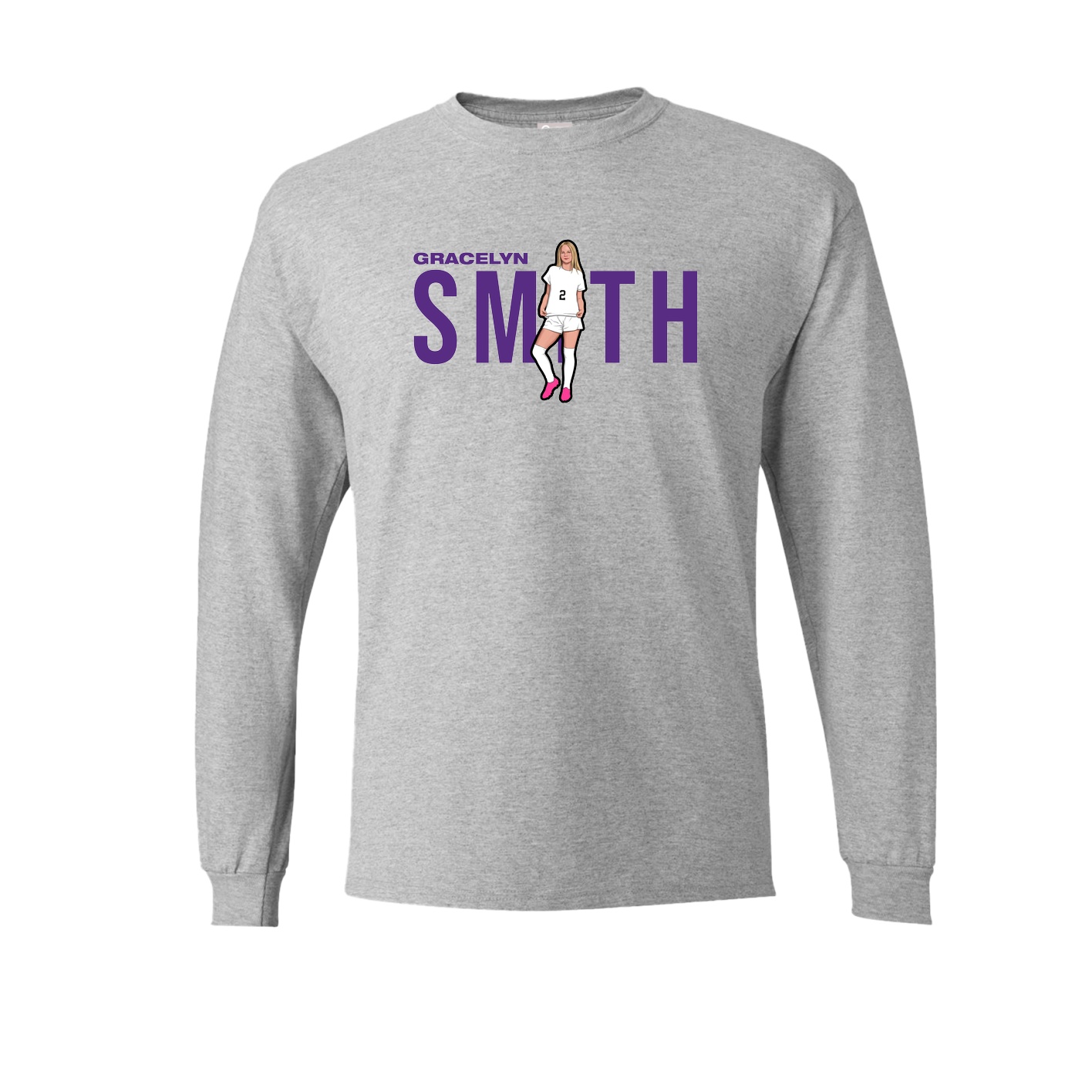 Long Sleeve Tee — Player Name in Grey