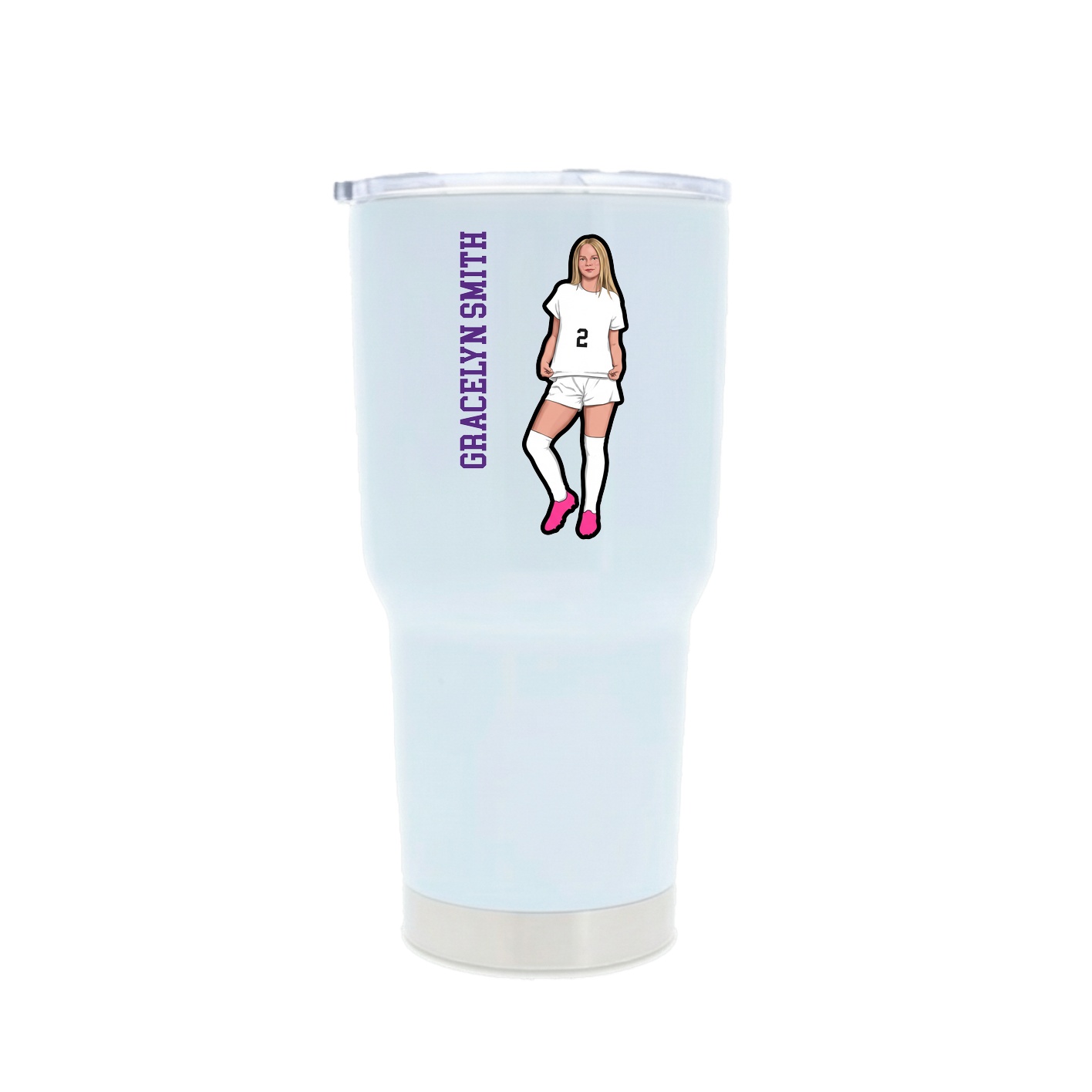 30oz Stainless Steel Tumbler — Name Vertical in White