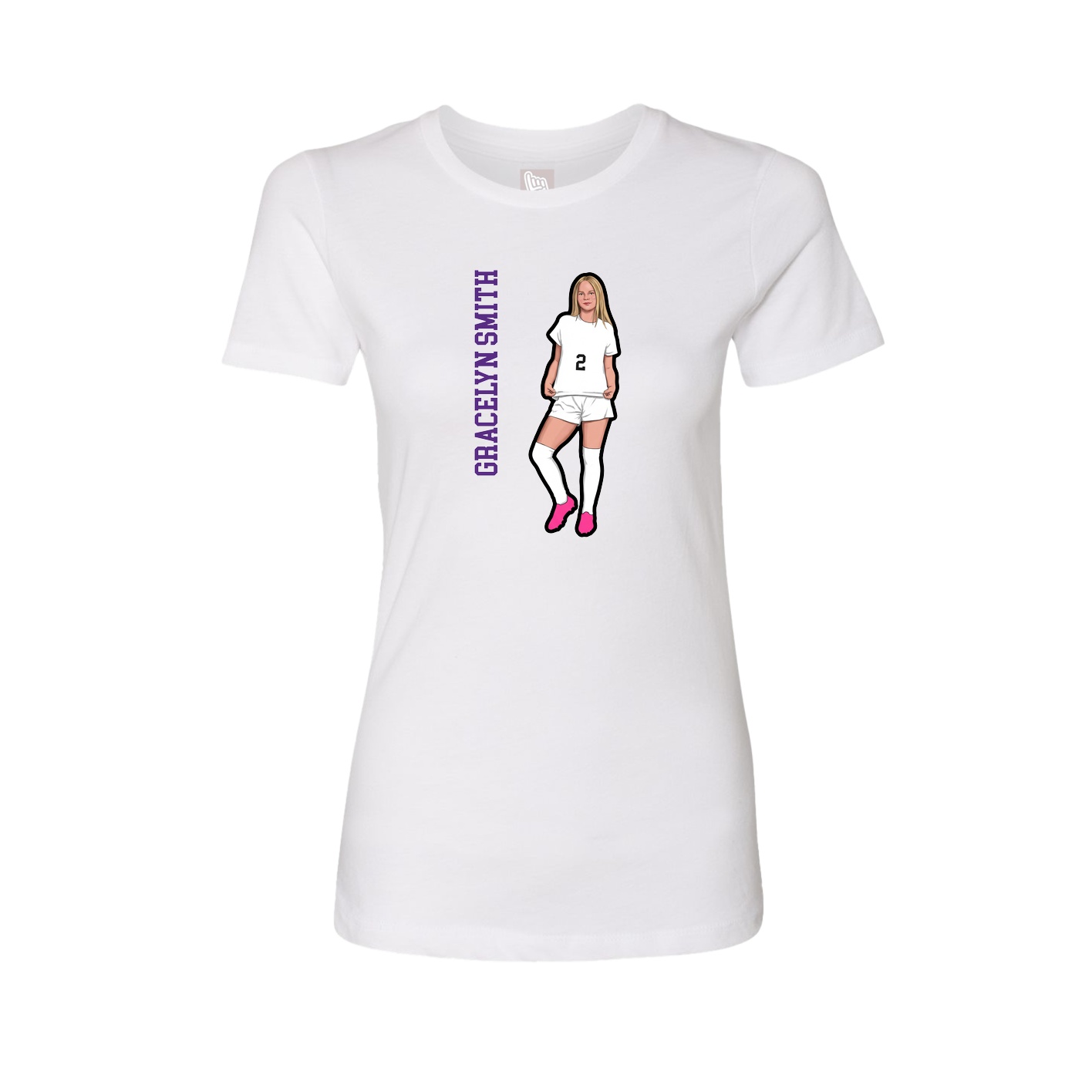 Fitted Women's Tee — Name Vertical in White