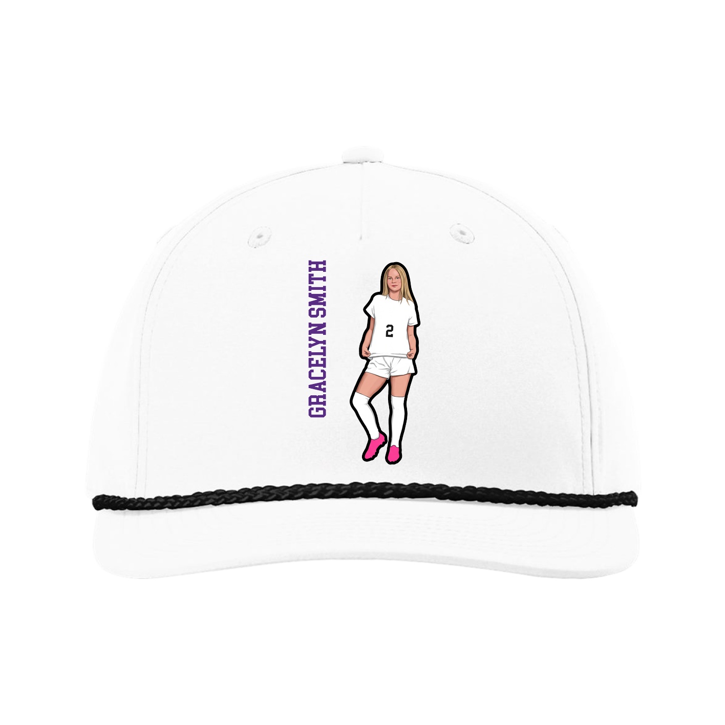 Five-Panel Classic Rope Cap — Name Vertical in White
