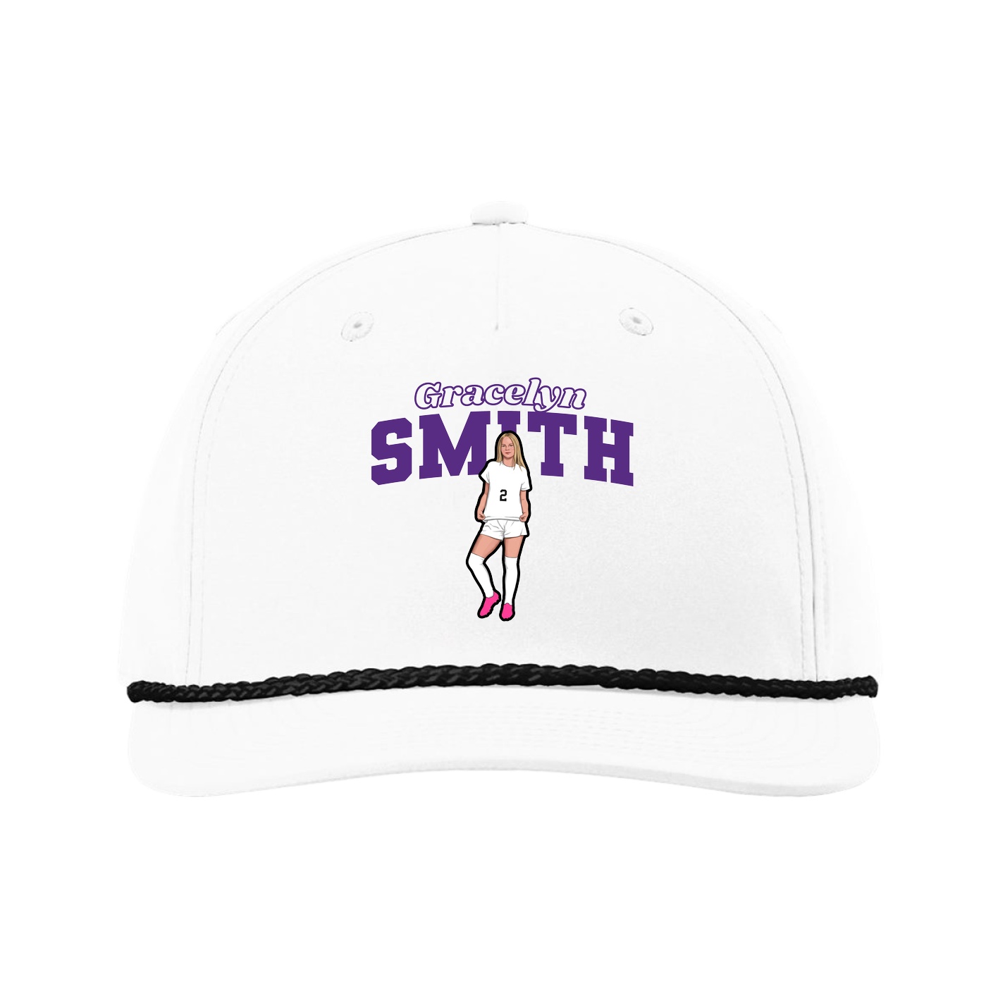 Five-Panel Classic Rope Cap — Name Arch in White
