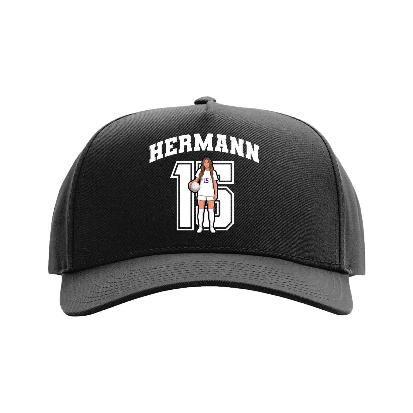 Full Fabric Five-Panel Champ Cap — Number in Black