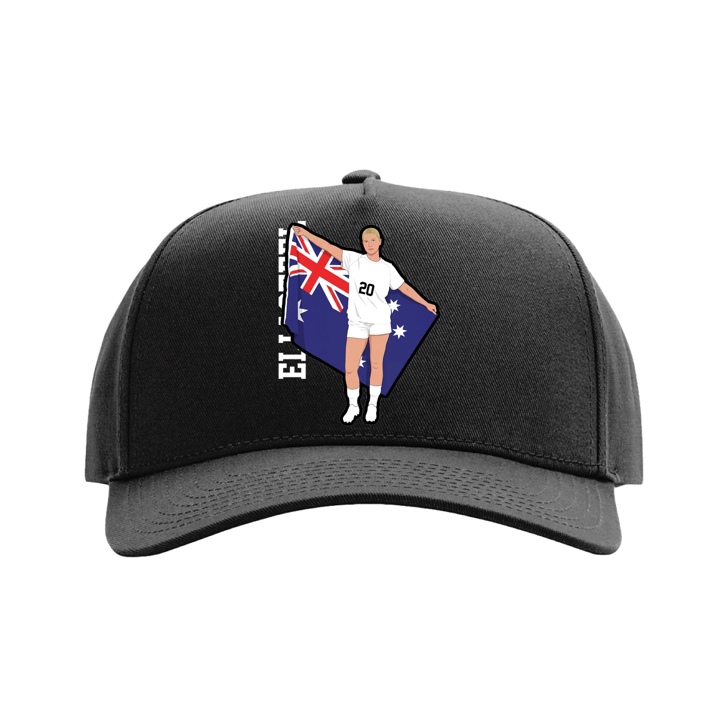 Full Fabric Five-Panel Champ Cap — Name Vertical in Black