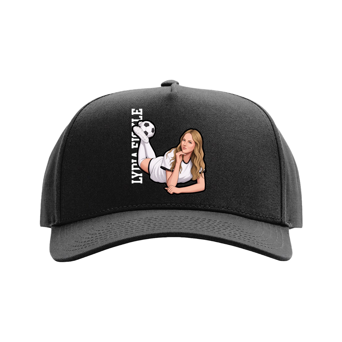 Full Fabric Five-Panel Champ Cap — Name Vertical in Black