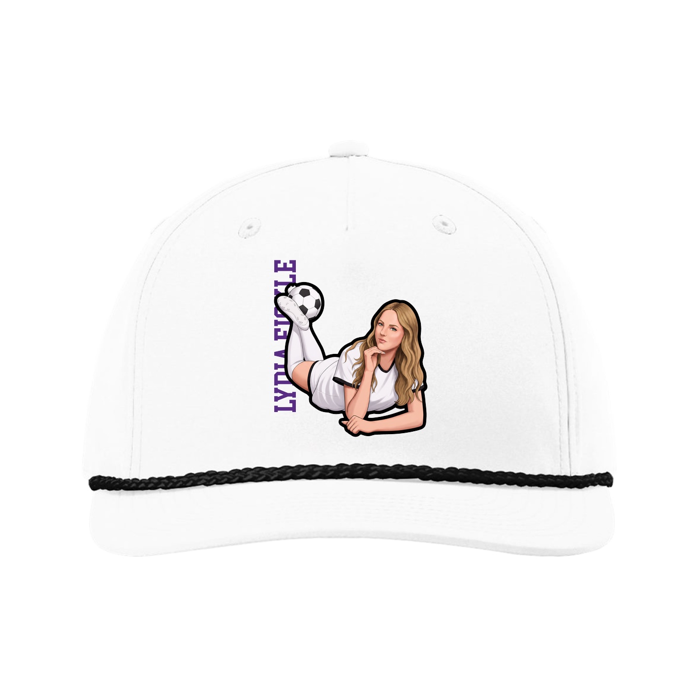 Five-Panel Classic Rope Cap — Name Vertical in White
