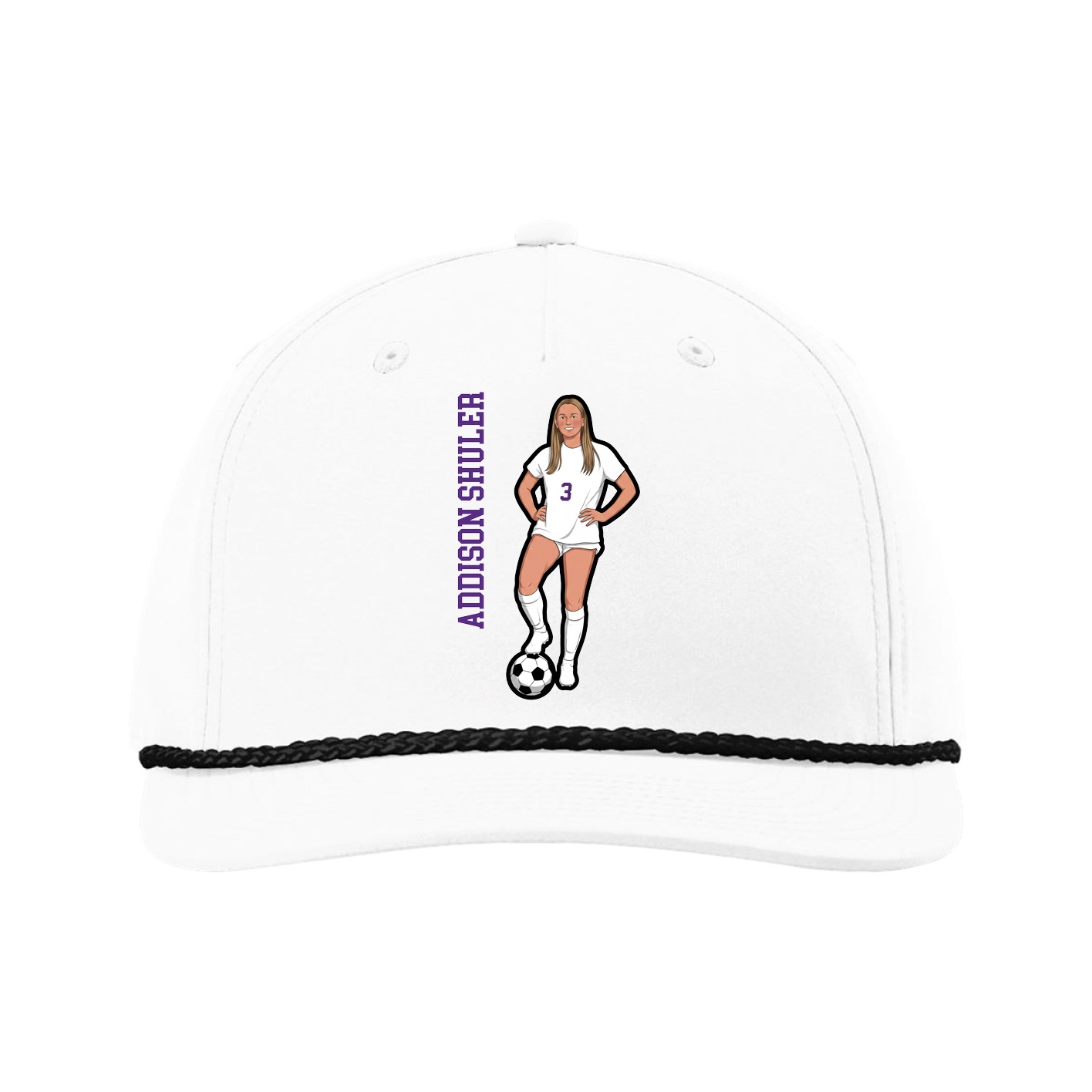 Five-Panel Classic Rope Cap — Name Vertical in White