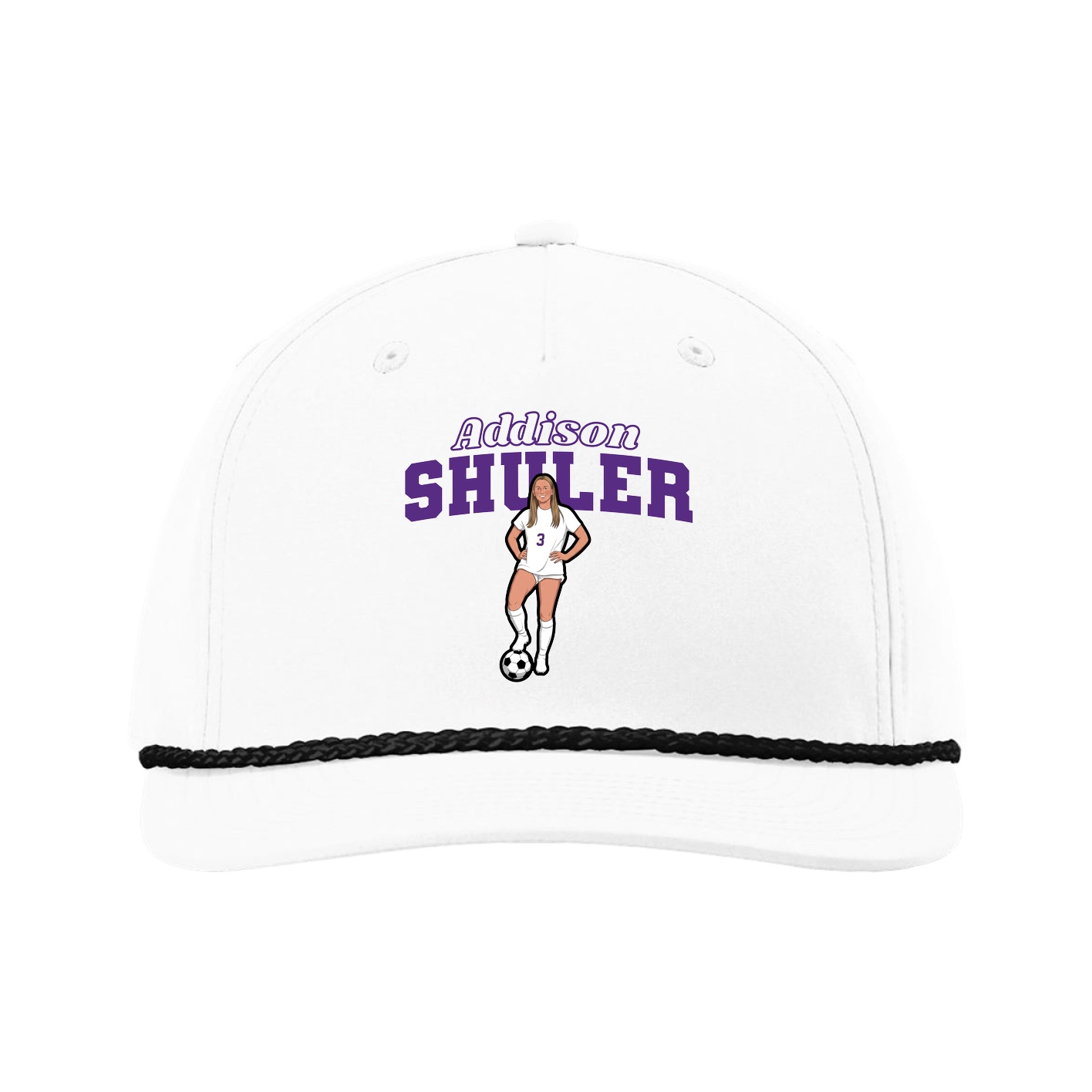Five-Panel Classic Rope Cap — Name Arch in White