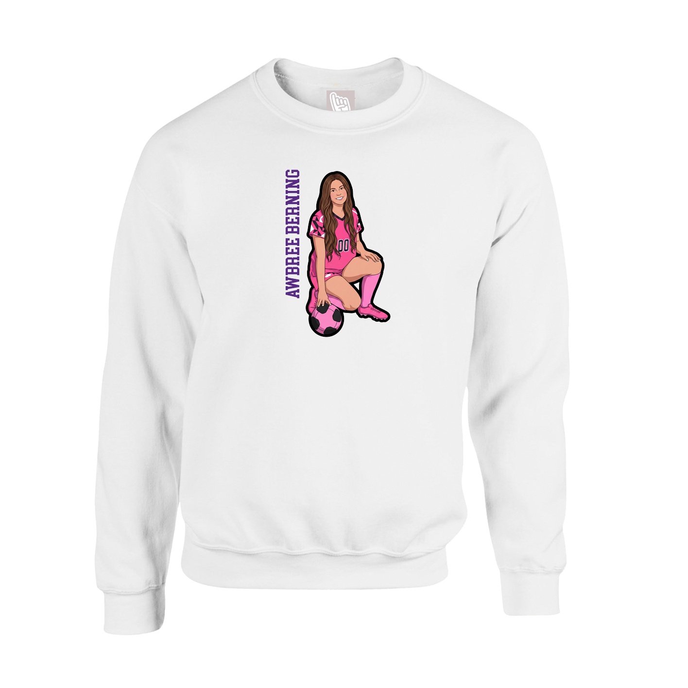 Fleece Crew — Name Vertical in White