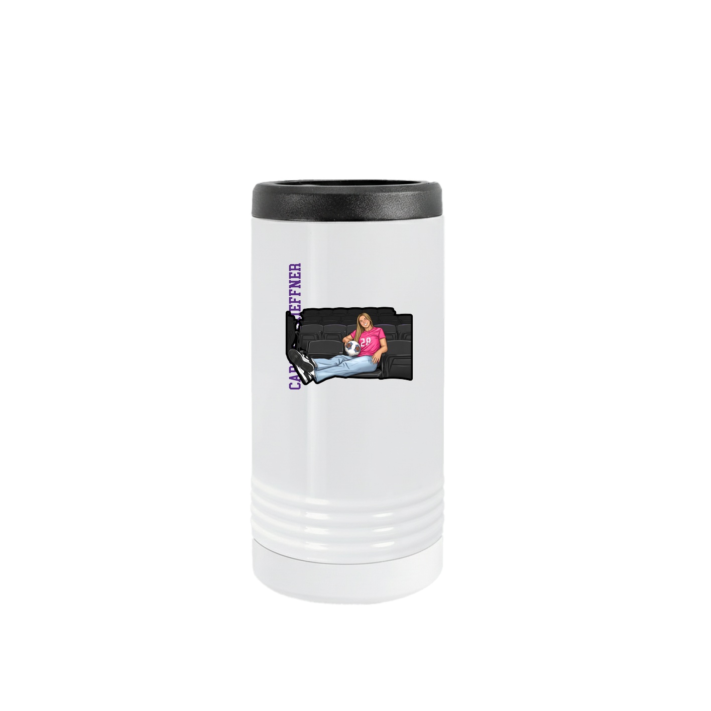 Slim Beverage Holder — Name Vertical in White