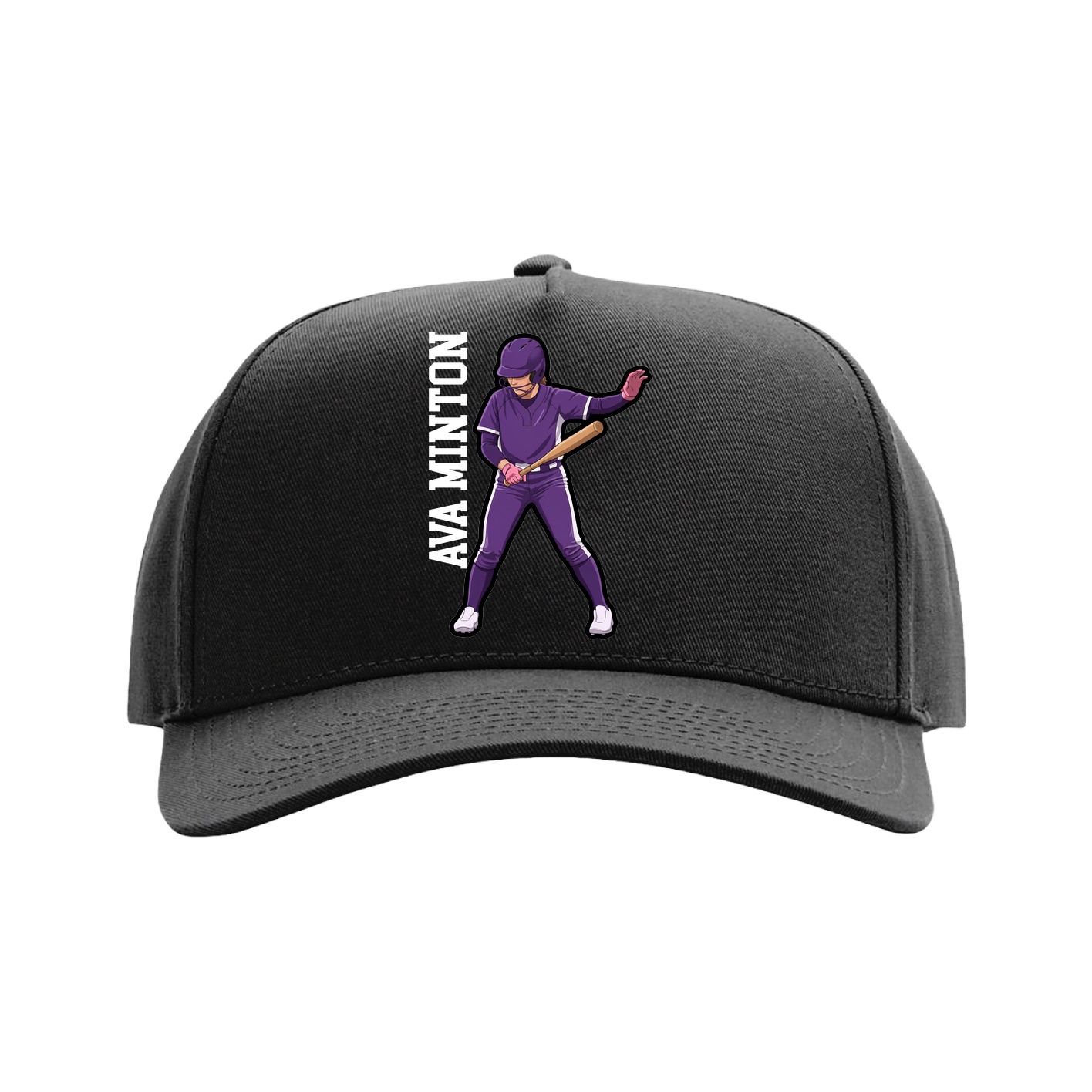Full Fabric Five-Panel Champ Cap — Name Vertical in Black
