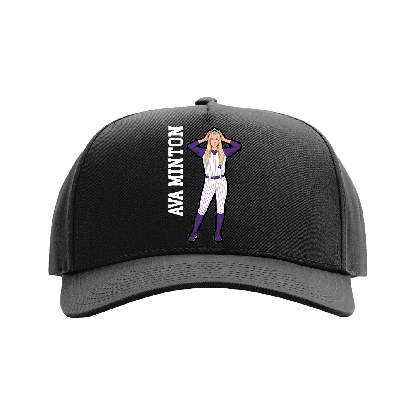 Full Fabric Five-Panel Champ Cap — Name Vertical in Black