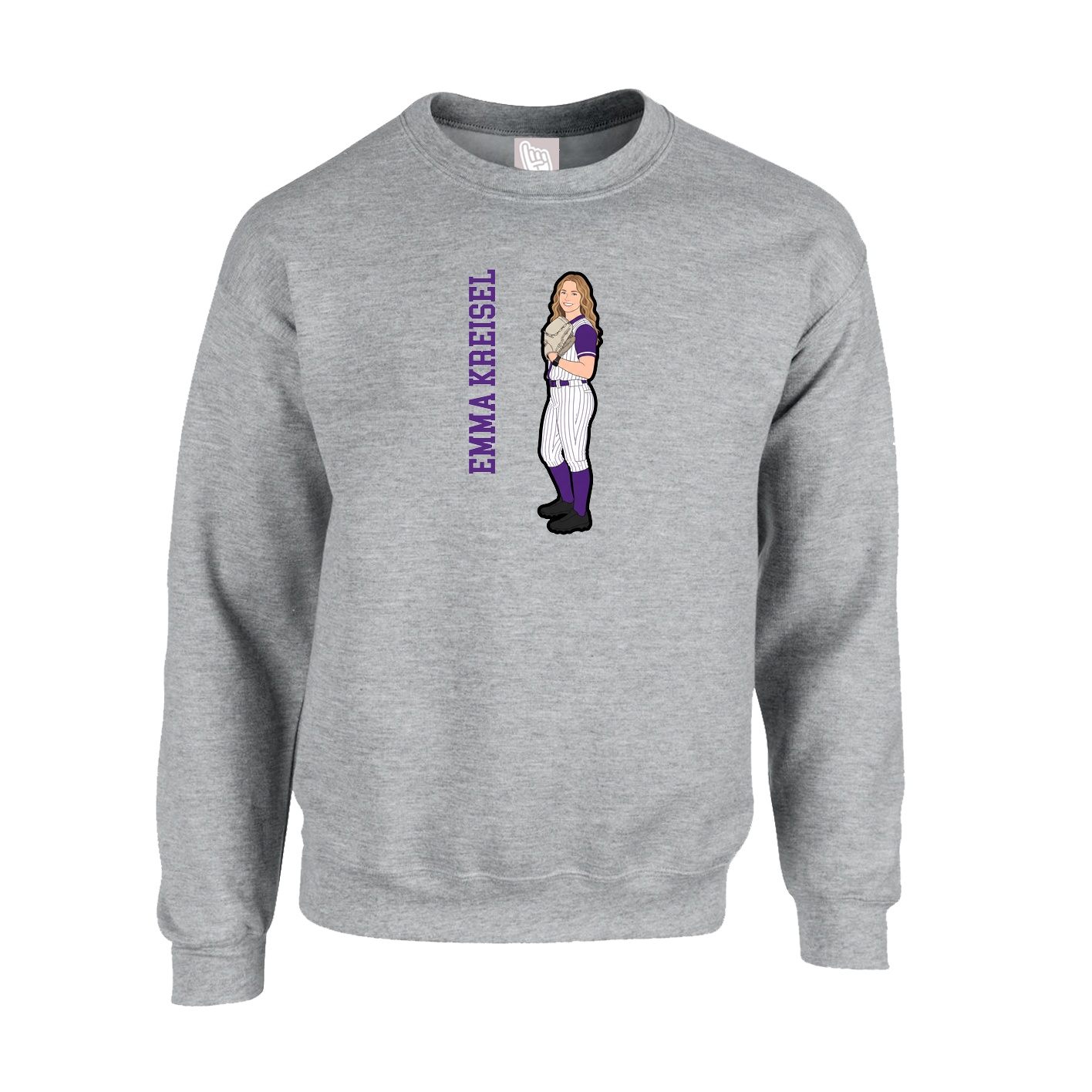 Fleece Crew — Name Vertical in Grey