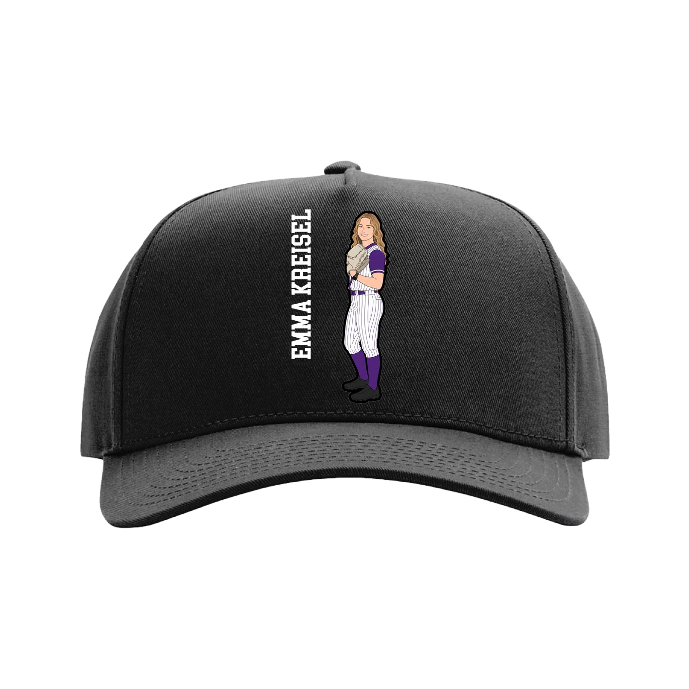 Full Fabric Five-Panel Champ Cap — Name Vertical in Black