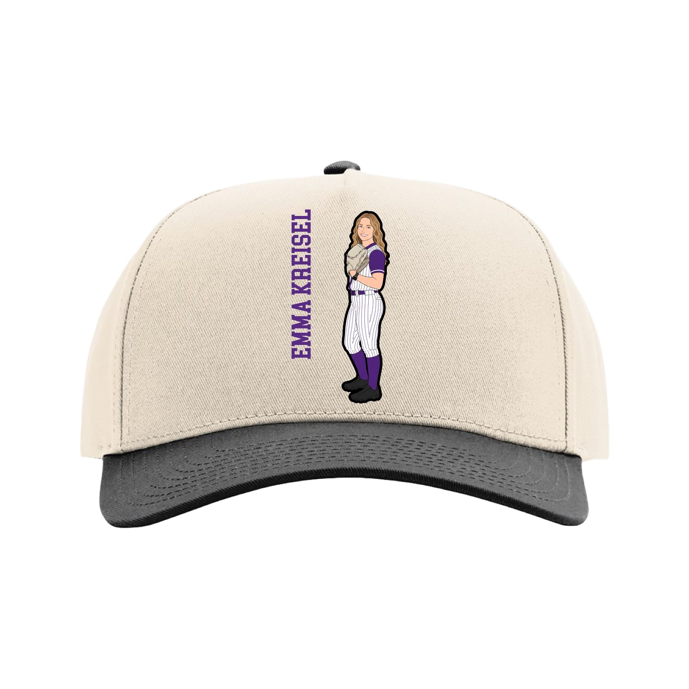 Full Fabric Five-Panel Champ Cap — Name Vertical in Cream/Black