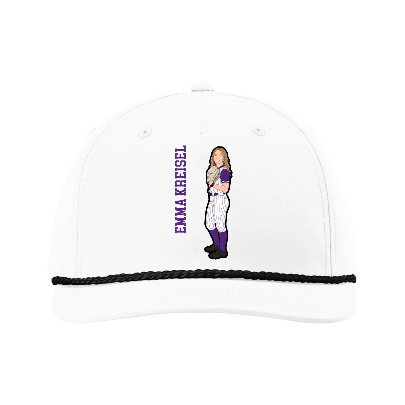 Five-Panel Classic Rope Cap — Name Vertical in White