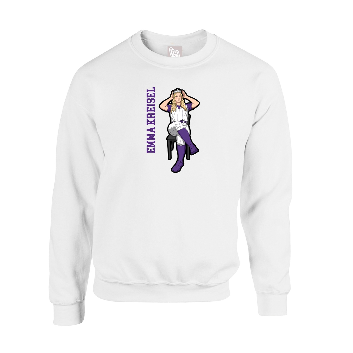 Fleece Crew — Name Vertical in White