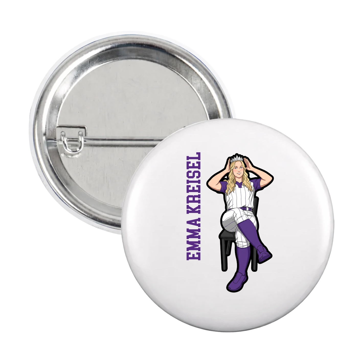 Game Day Button — Name Vertical in White