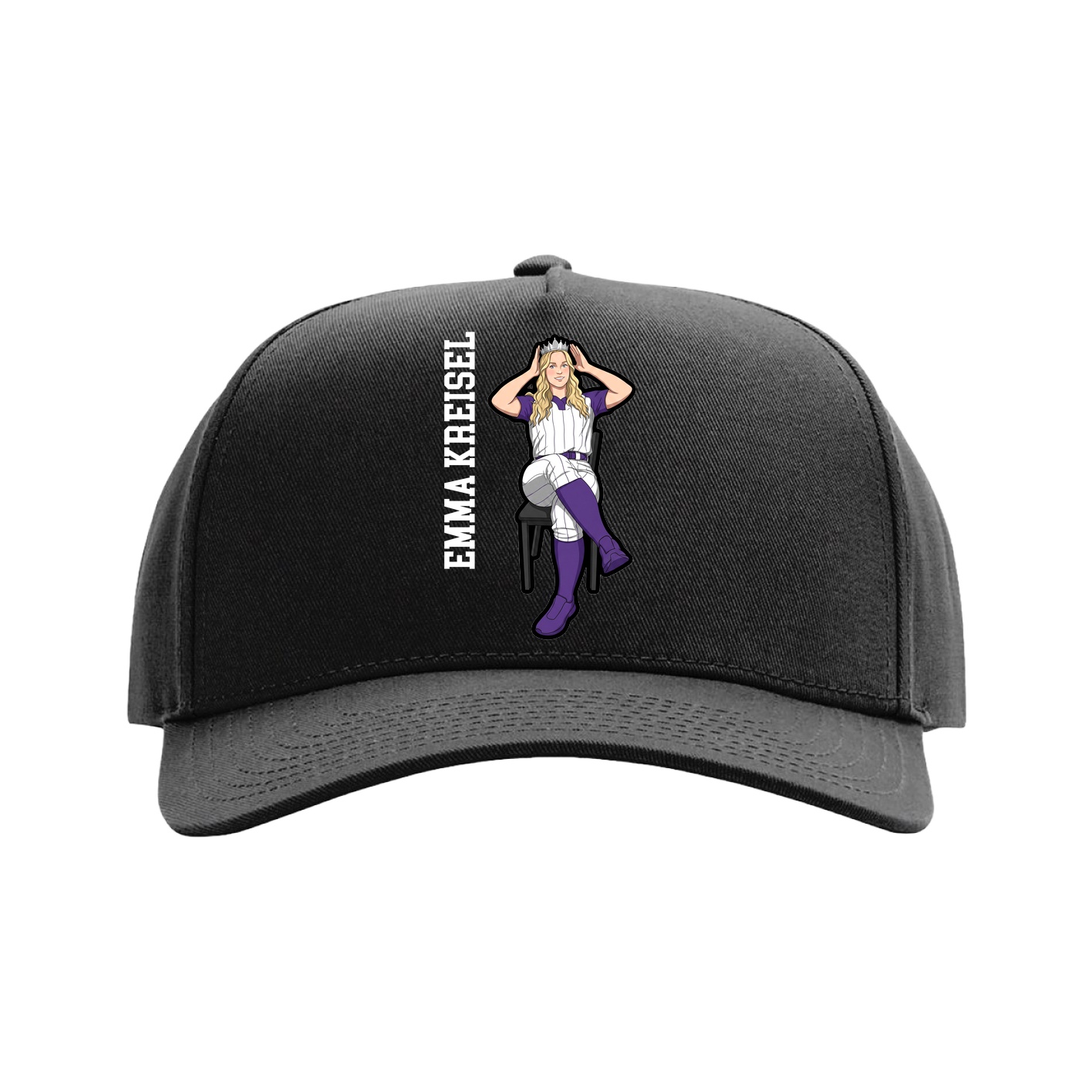 Full Fabric Five-Panel Champ Cap — Name Vertical in Black