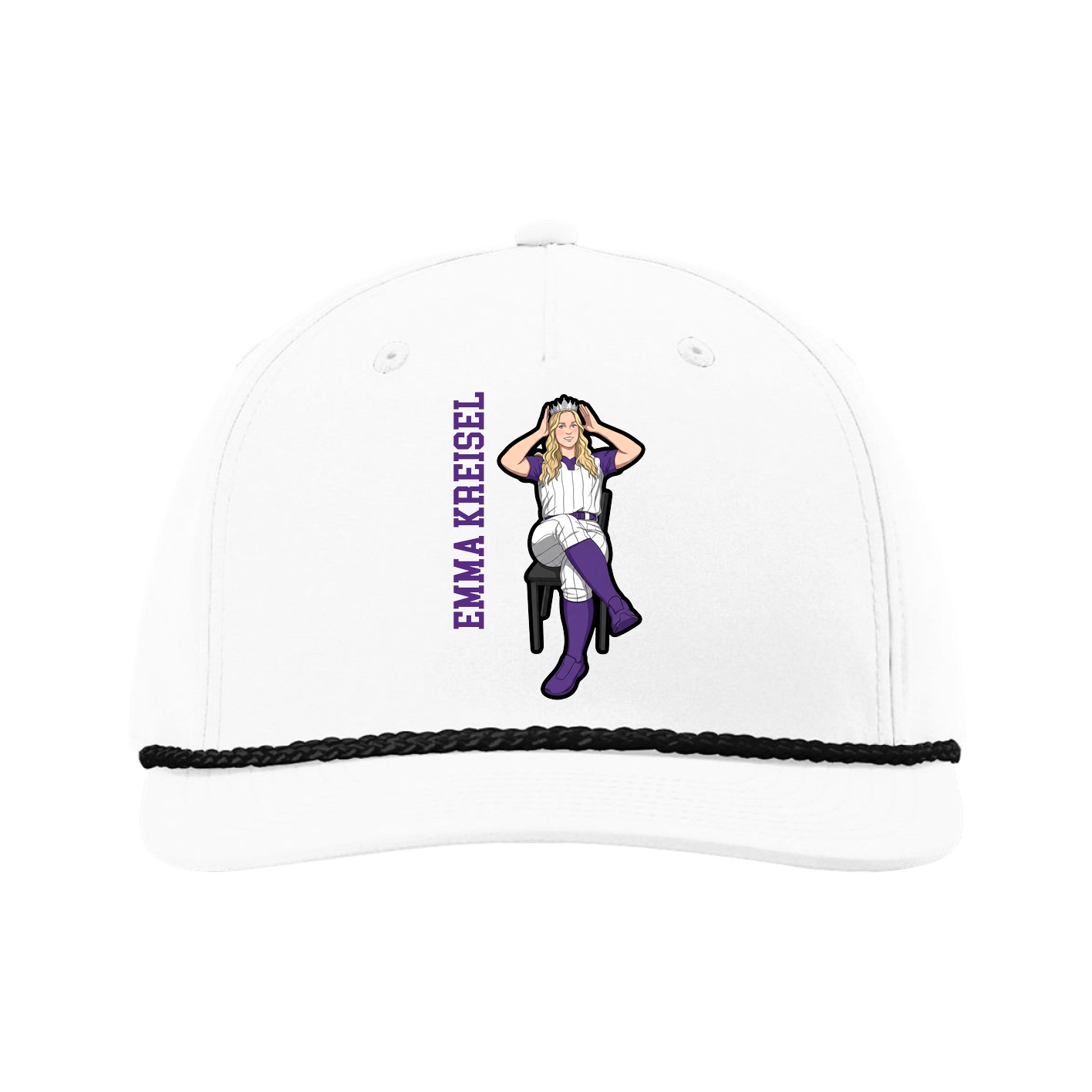 Five-Panel Classic Rope Cap — Name Vertical in White