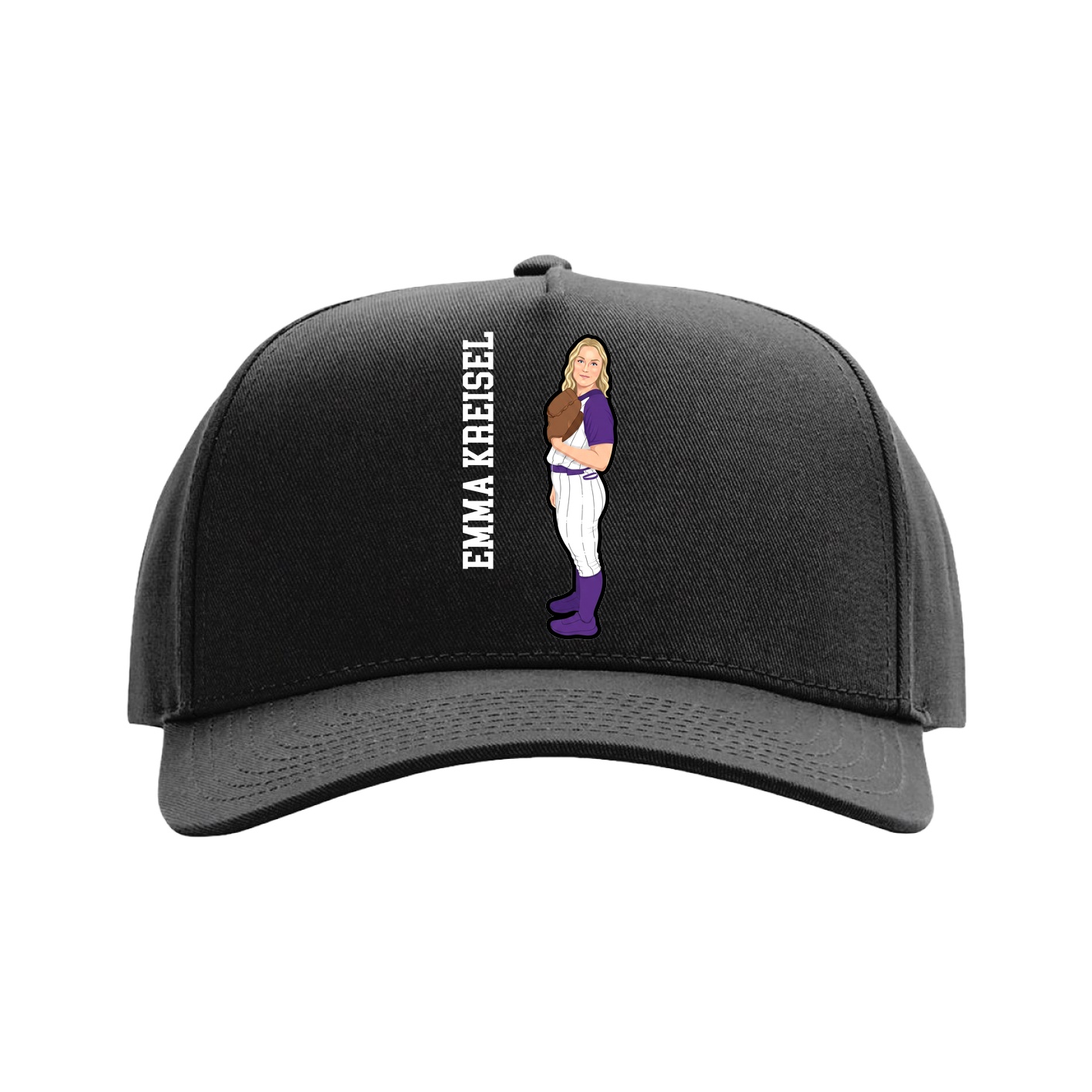 Full Fabric Five-Panel Champ Cap — Name Vertical in Black
