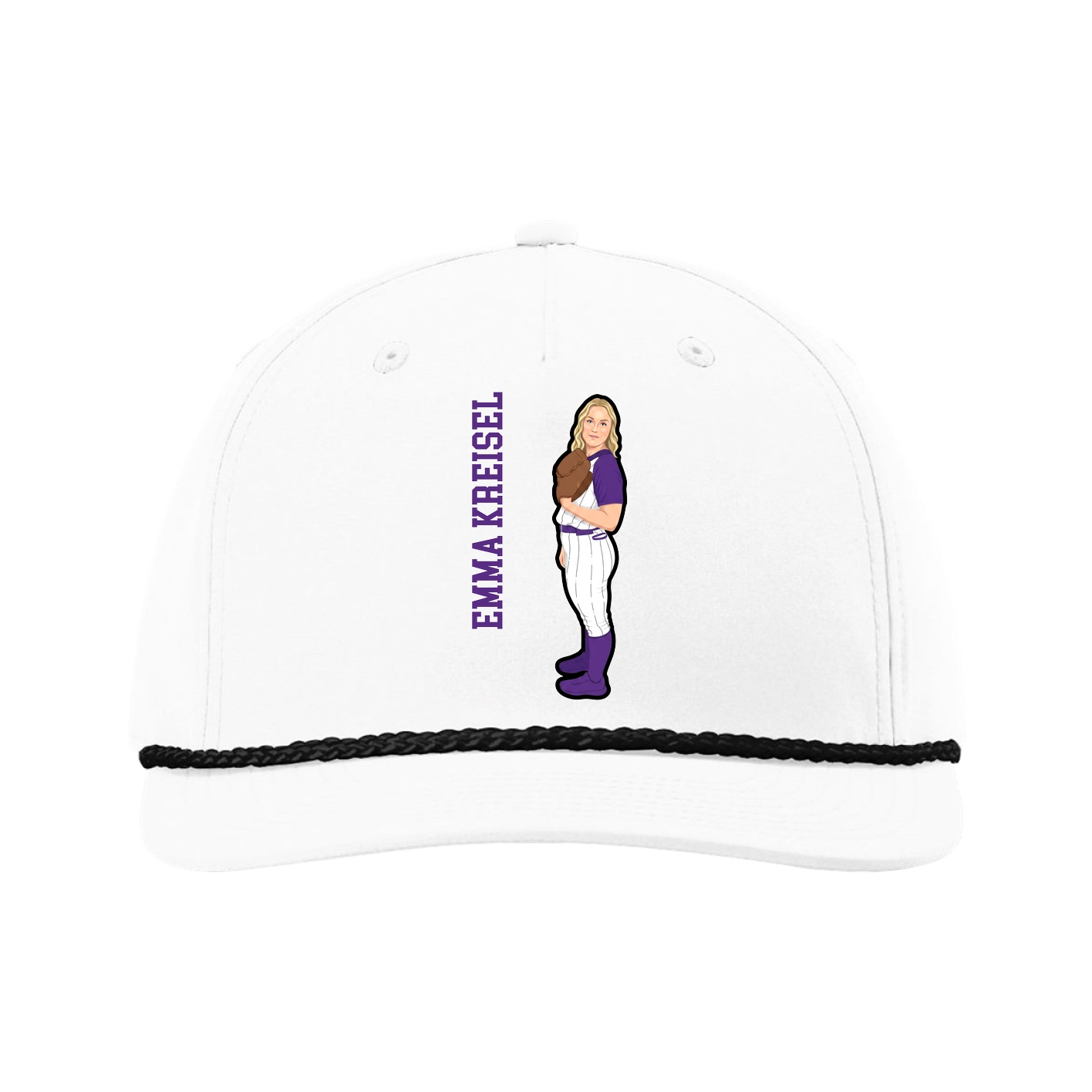 Five-Panel Classic Rope Cap — Name Vertical in White